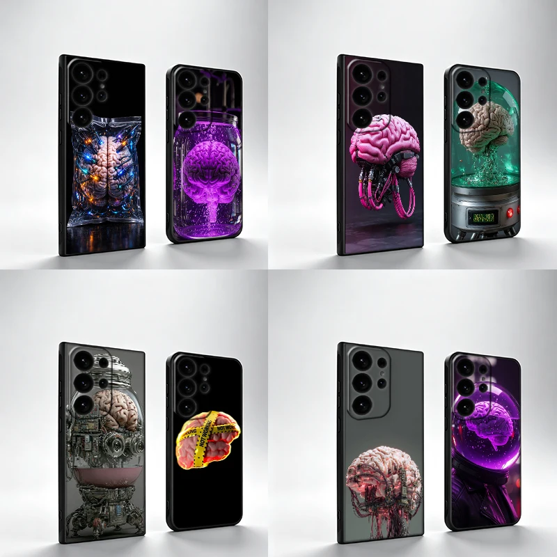 Tech Preserved Brain Phone Case For Samsung S25Edge S26FE Galaxy S22 S25 S24 S26 Ultra S21 S23 S20 Plus Cover Black Shell Coque