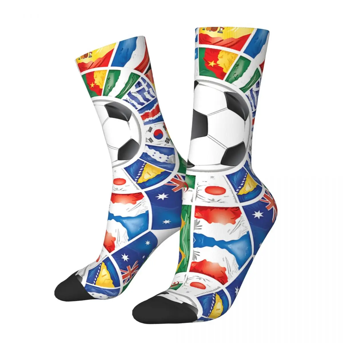 Football World Qatar Men's Socks Vintage Harajuku Street Style Novelty Seamless Crew Sock