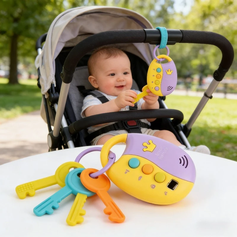 Infant and Toddler Simulation Car Key Toy Baby Teething Glue Music Remote Control Early Education Cognitive Toy Safety Material