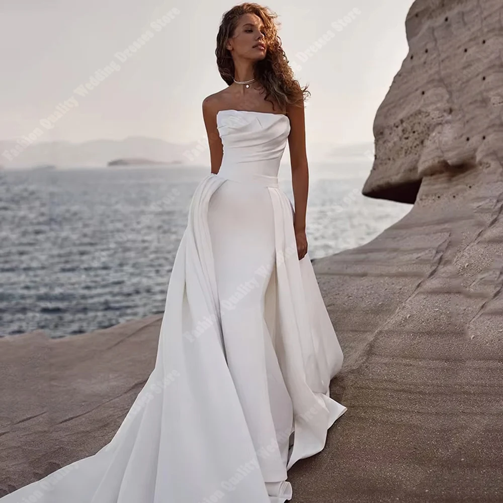 

Elegant Satin Wedding Dresses For Women Sexy Sleeveless Mermaid Mopping Length Engagement Banquet Vestidos De Novia Customized