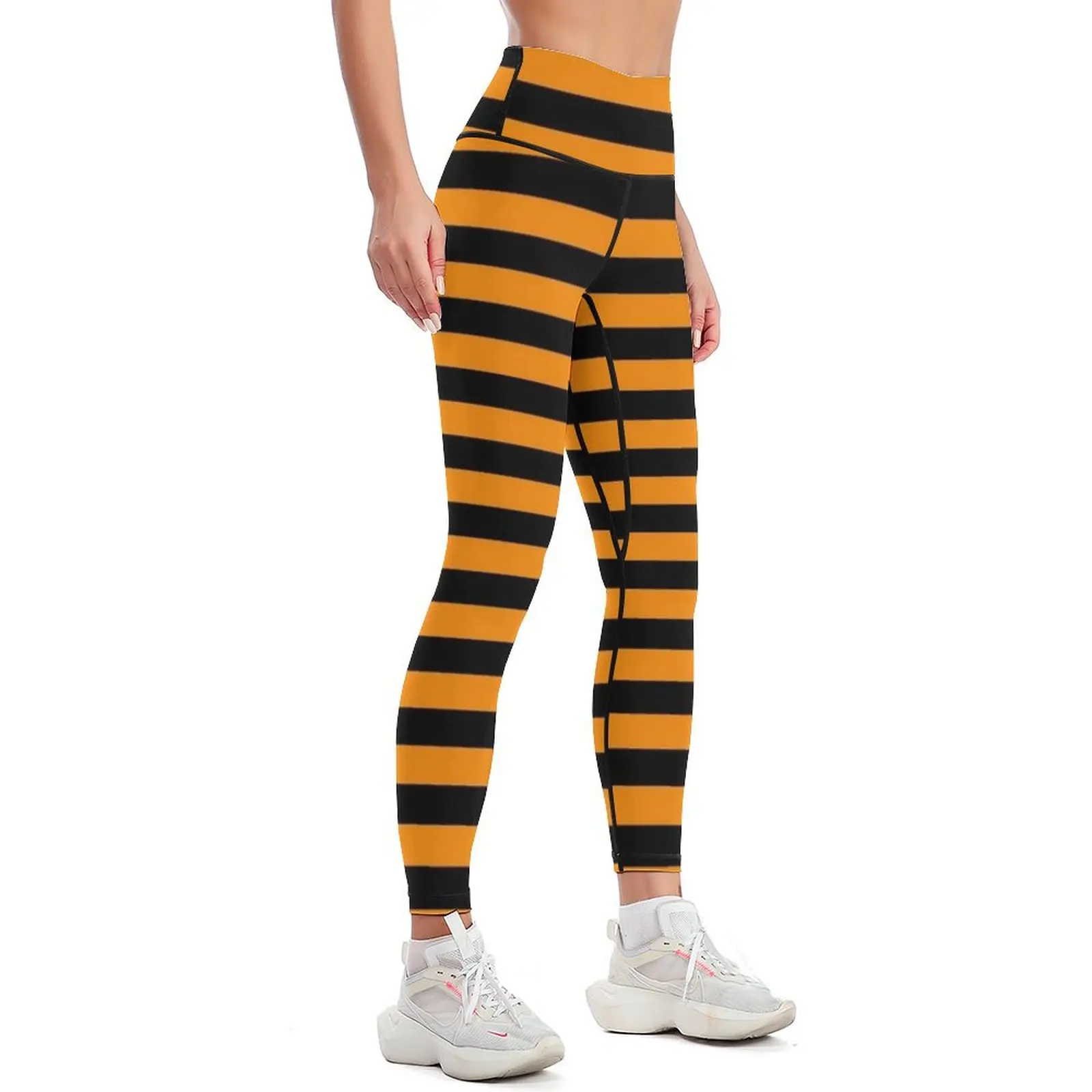 Pumpkin Orange and Black Horizontal Witch Stripes Leggings push up tights for Women sportwear push up fitness Womens Leggings