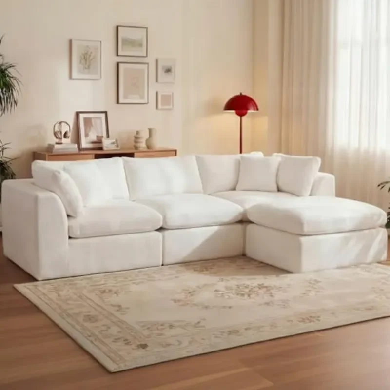 Oversized Cloud Sectional Boneless Couch Modern Big Compressed L Shape Couch Chenille Deep Seat Memory Foam 4 Seater Sofa