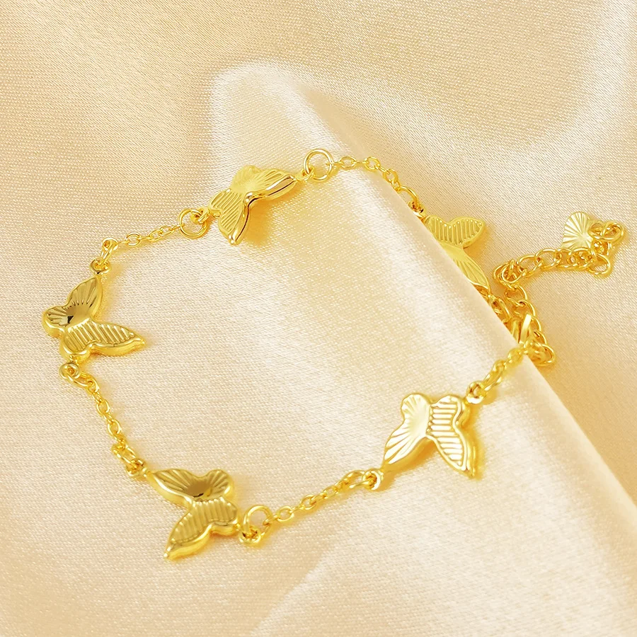 9999 Gold New Double Layer Striped Orchid Flower Hand Chain - Exquisite, Versatile,Sophisticated Handwear with Minimalist Design