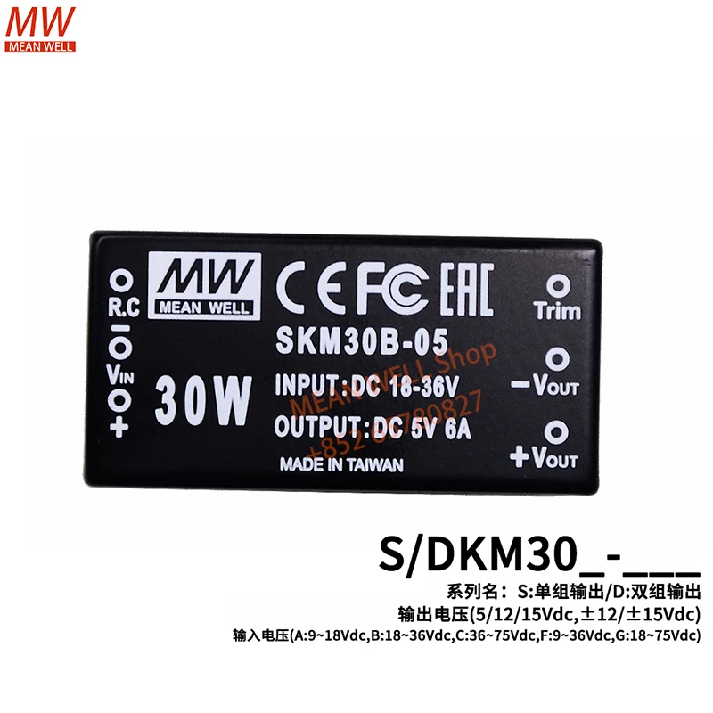 MEAN WELL Switching Power Module 30W DC-DC Regulated Single Output Converter SKM30B-12 SKM30C-12 SKM30F-15N 05N DKM30F-12N 15N