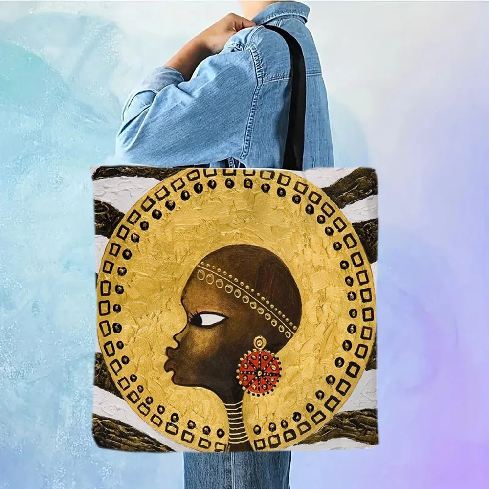 African Woman Tote Bag Reusable Shoulder Shopping Beach Bag For Women, Durable Casual Carryall