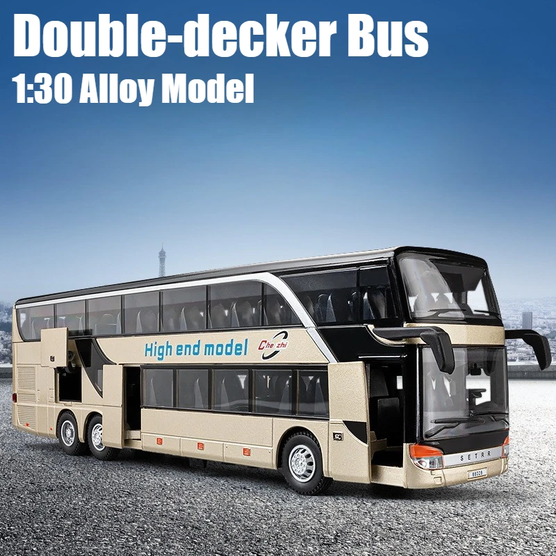 1:30 Double-decker Bus Simulation Alloy Car Model Sound and Light Effect Pullback Desktop Ornament Toy Gift