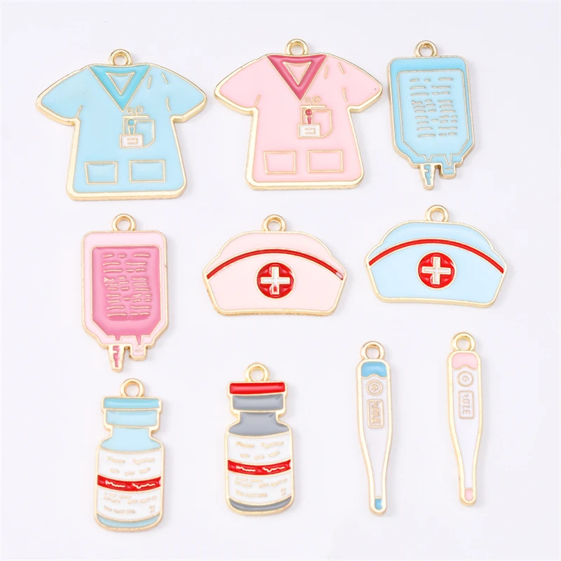 Duarte 20Pcs/Lot Enamel Medical Nurse Uniform Syringe Thermometer Charms Pendants for Jewelry Making DIY Necklaces Earrings Gift