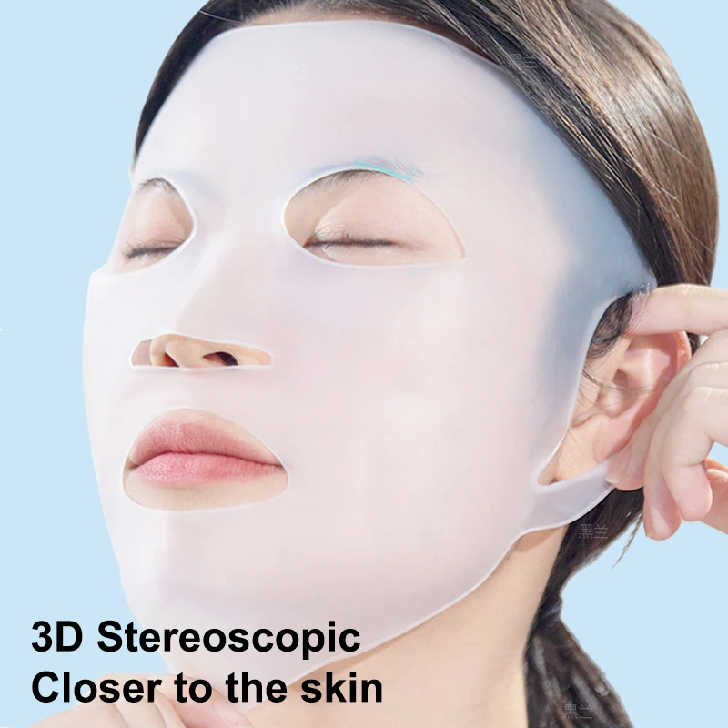 Capa de máscara de silicone, máscara fixa montada na orelha para hidratar e absorver essência, ferramenta de cuidados faciais reutilizável