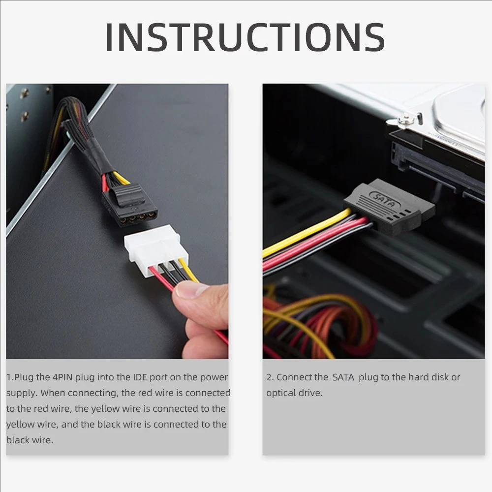 IDE Molex 4 Pin to 2 X SATA Power Cable Serial ATA Y Splitter Hard Drive Dual Extension Cord Adapter Connector