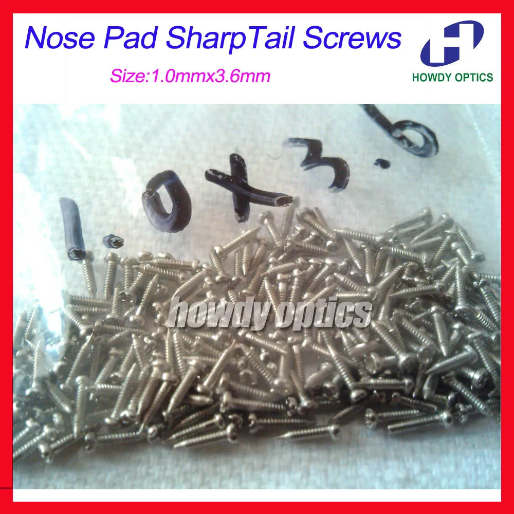 500 szt. Śruby do okularów Podkładka pod nos Ostry rozmiar śruby ogonowej 1,0 mm x 3,6 mm z gniazdem „-”.