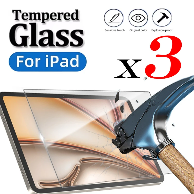 3pcs 9H Tempered Glass Screen Protector For iPad 10th 9th 8th 7th 6th 5th Mini 6 Air 5 4 3 Protective Film For iPad Pro 11 2022