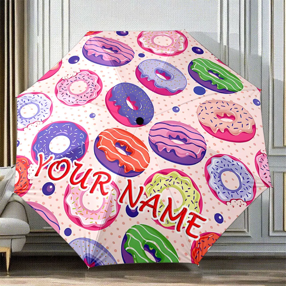 Custom Name Umbrella Colorful Donut Pattern Umbrella with Customizable Text Portable Folding Umbrella,Christmas Gift