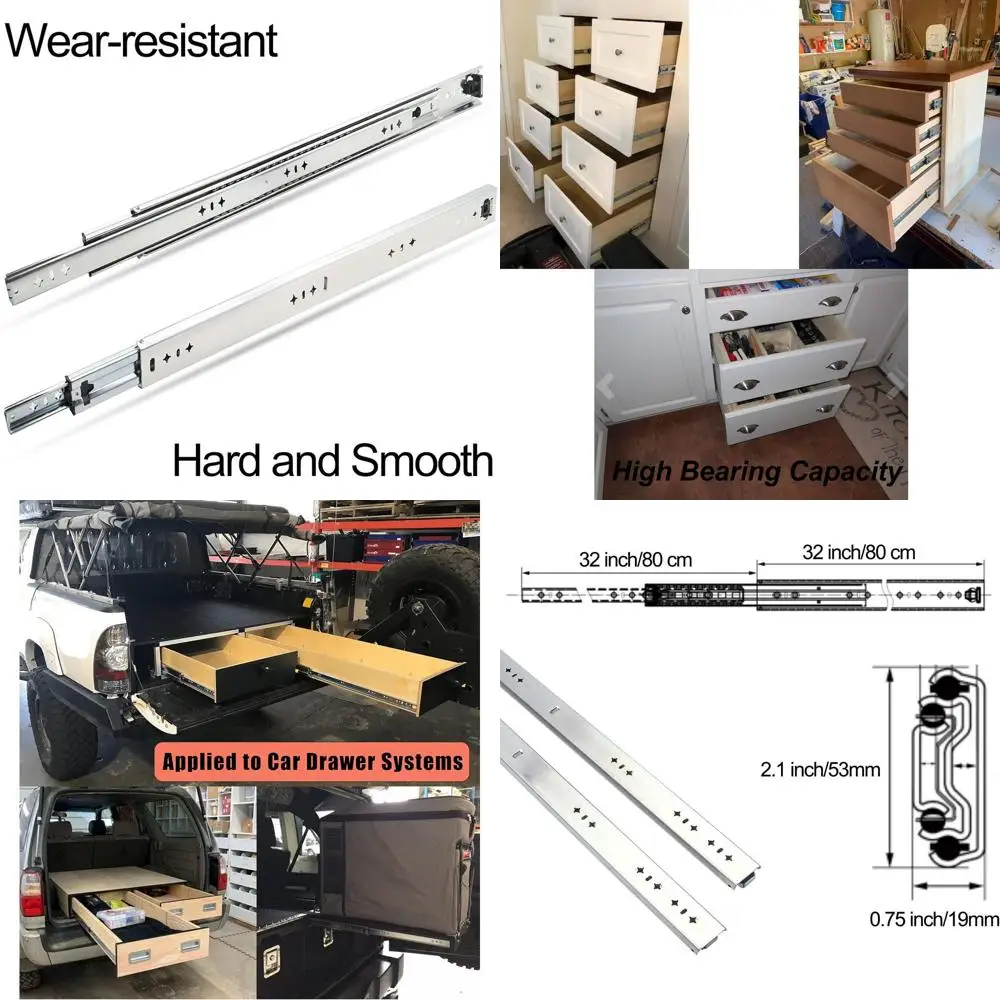 

32-дюймовые направляющие для выдвижных ящиков с полным выдвижением, грузоподъемностью 260 фунтов, на шарикоподшипниках, из нержавеющей стали, для тяжелых нагрузок