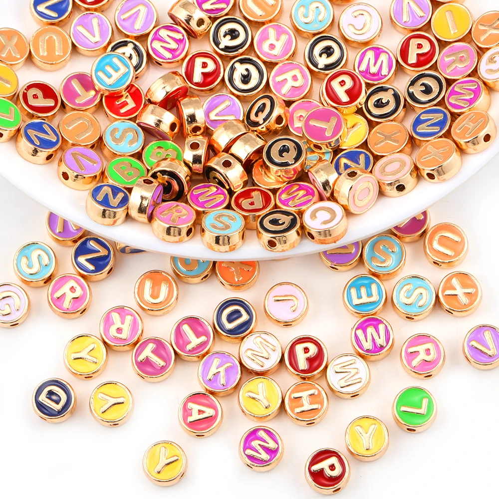 Cute Mixed 26Pcs Double Enamel A-Z Letter Alloy Spacer Beads for Women DIY Bracelet Necklace Jewelry Making Supplies Accessories