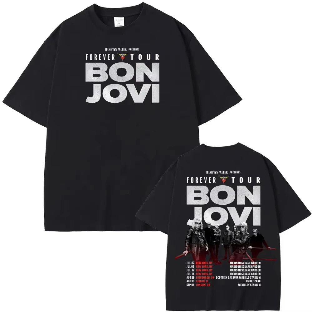 Bon Jovi Grunge Band Forever TOUR 2026 Summer Casual Cotton T-shirt Comfortable High Quality Graphic Cotton Men's and Women Tops