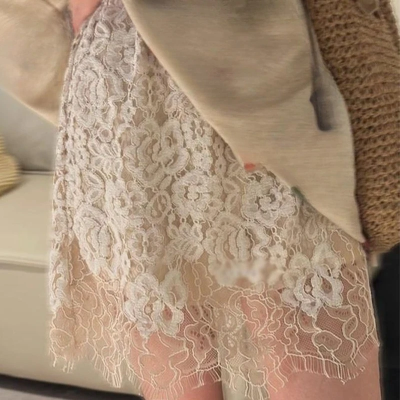 

Lace Stitching Skirt 2025 Spring And Summer Fashion Street Wind Elastic Waist Spice Girls A Word Women's Culottes