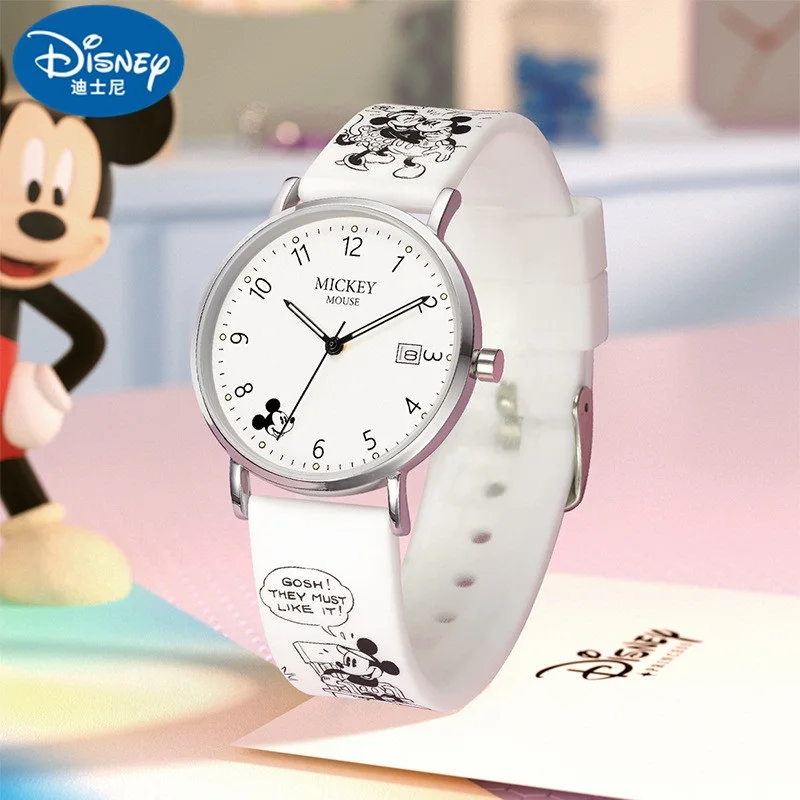 Disne Children Casual Mickey Mouse Cartoon Quartz Wristwatch Graffiti Silicone Strap Waterproof Date Boy Student Teenager Youth