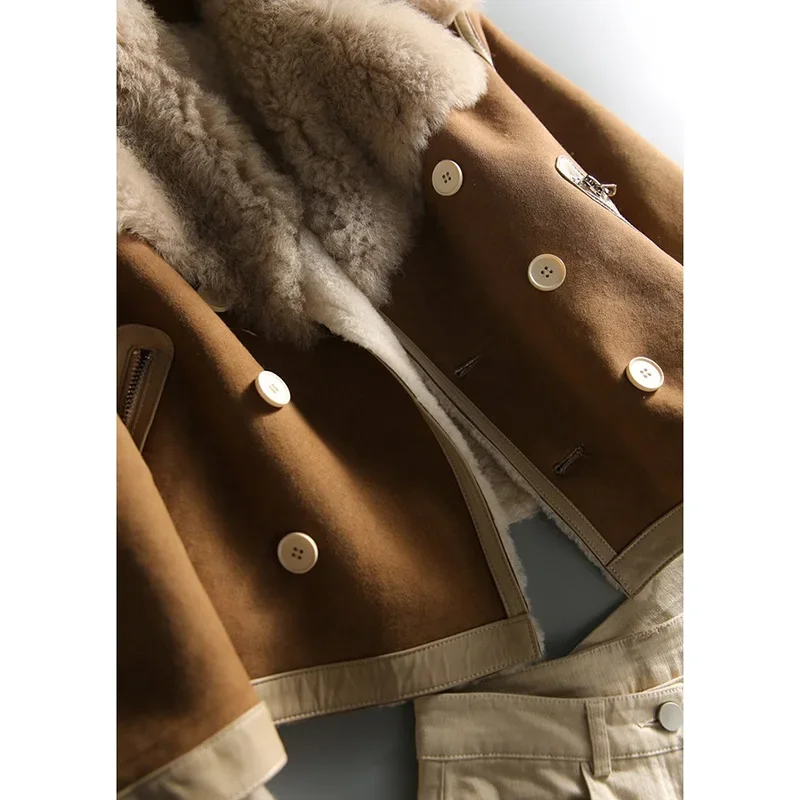 Lamb Wool Coats Women Winter Fur One-piece Plus Velvet Thickened Design Sense Niche Casual Tops Lapel High-end Clothing Ladies