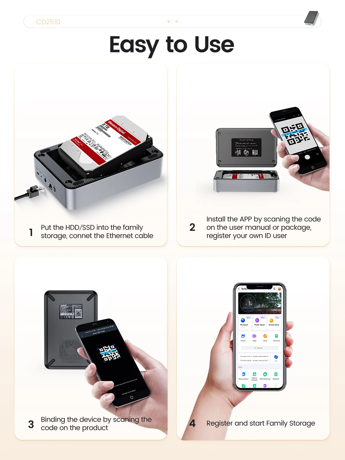 Imagem -06 - Armazenamento Conectado ao Rede Orico 35 Tipo-c Hdd Ssd Armazenamento Doméstico com Acesso Remoto de Backup Automático e Compartilhamento de Dados