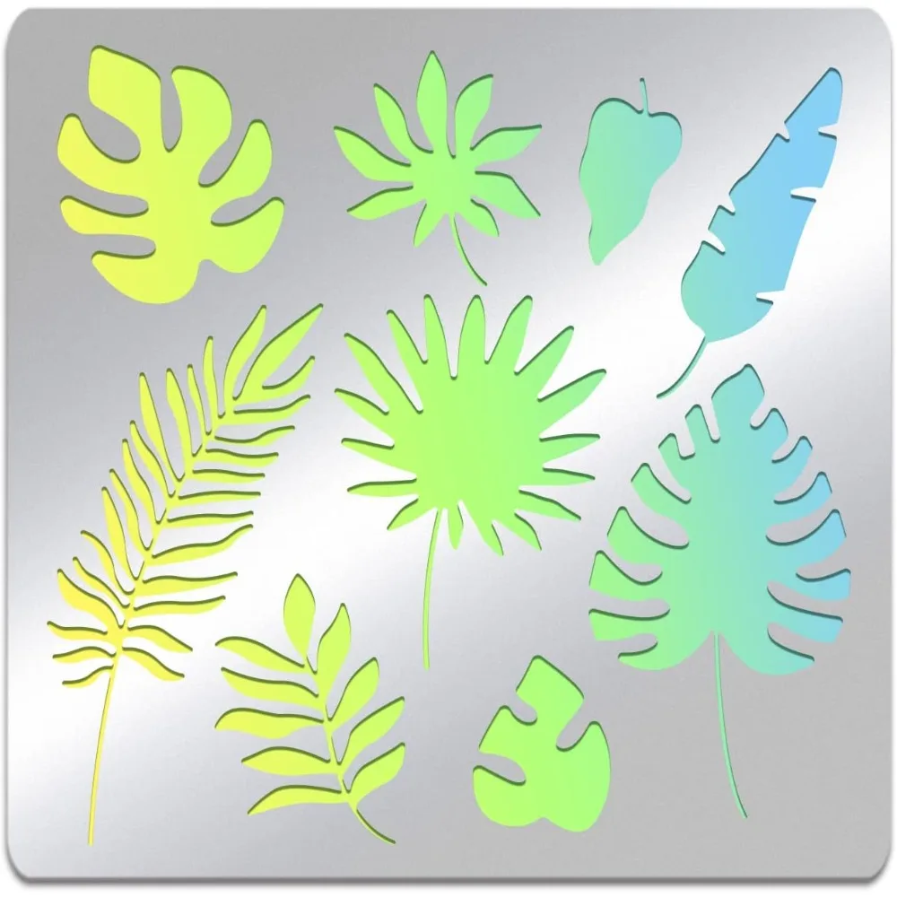 6X6Inch Tropisch Bladpatroon Roestvrij Staal Stencils Jungle Bladelementen Sjablonen Tool Voor Diy Graveren Scrapbooking