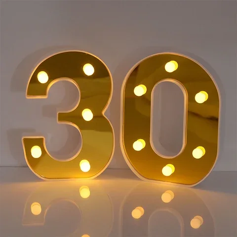 

16cm Gold Luminous LED Letter Number Lamp 26 English Alphabet Battery Light For Romantic Wedding Kids Birthday Party Decorations
