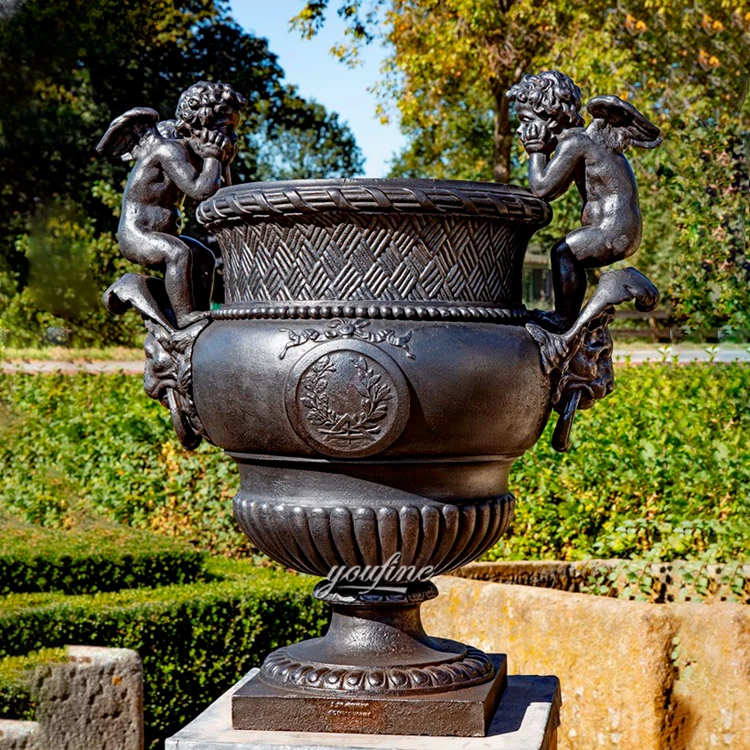 Garden Large Bronze Antique Flowerpot with Children