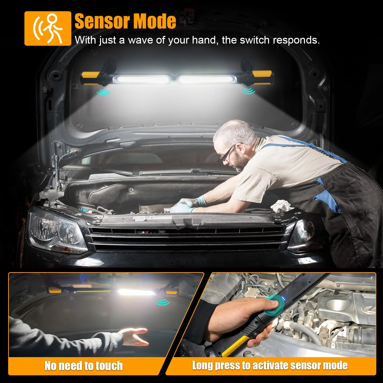 2400LM LED Mechanic LED Work Light 4400mAh Rechargeable Rotary Folding Work Light Bar Magnetic Base Detachable Work Light