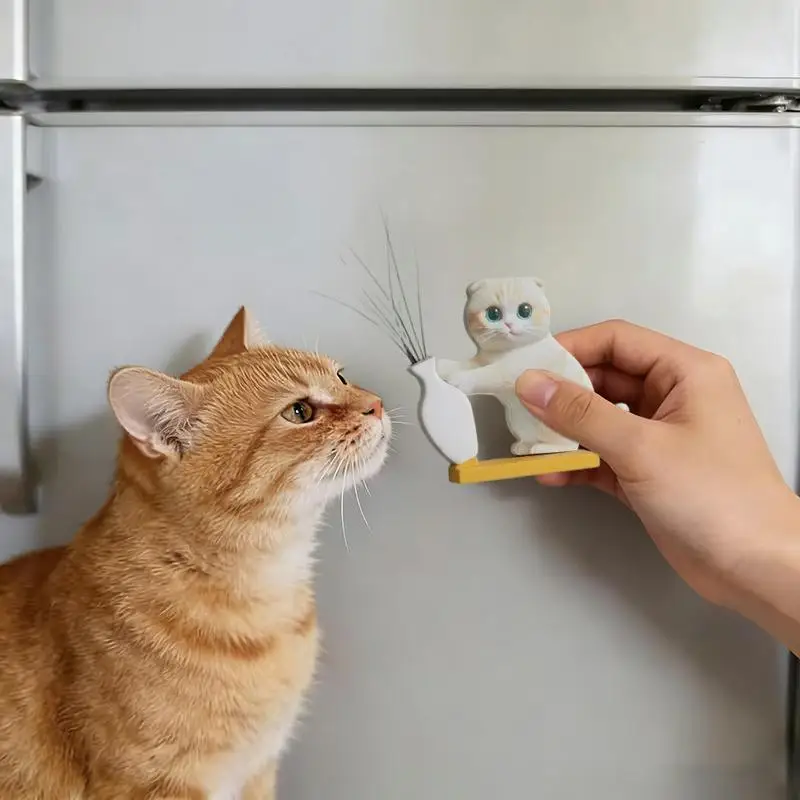Mini Vase Acrylic Cat Magnet Whiskers Holder Cute Fridge Flower Pot Stylish Home Decor for Table DeskHot