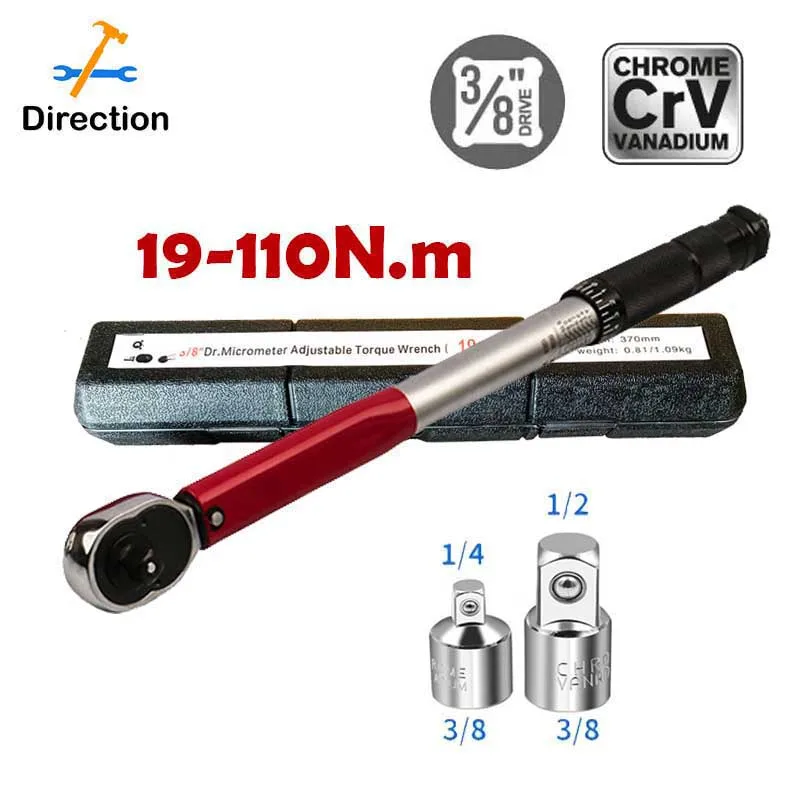 19-110N.m Torque Wrench 3/8  Precise Reversible Ratchet Torques Key Professional Bicycle Motorcycle Car Automotive Tool