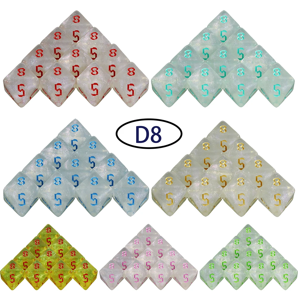 Polyhedral D8 Dice Set 10PCS TRPG Glitter/ Opaque 8 Sided Dices for RPG D&D Accessories Table Board Role Playing Game Dice
