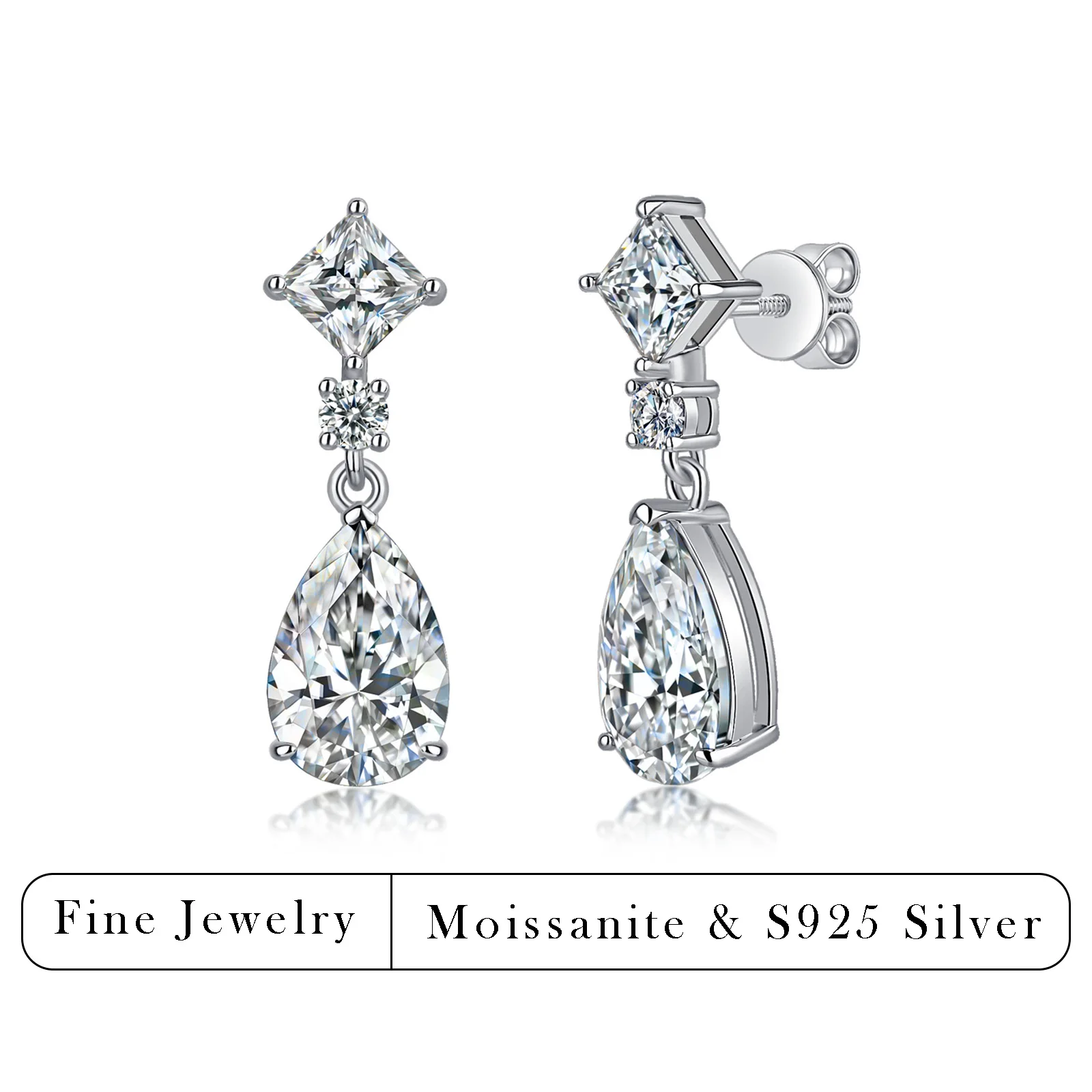 6.95CTW Multi-stone Moissanite Drop Earrings S925 Silver Princess Pear Cut Dangling Earrings Party Gift