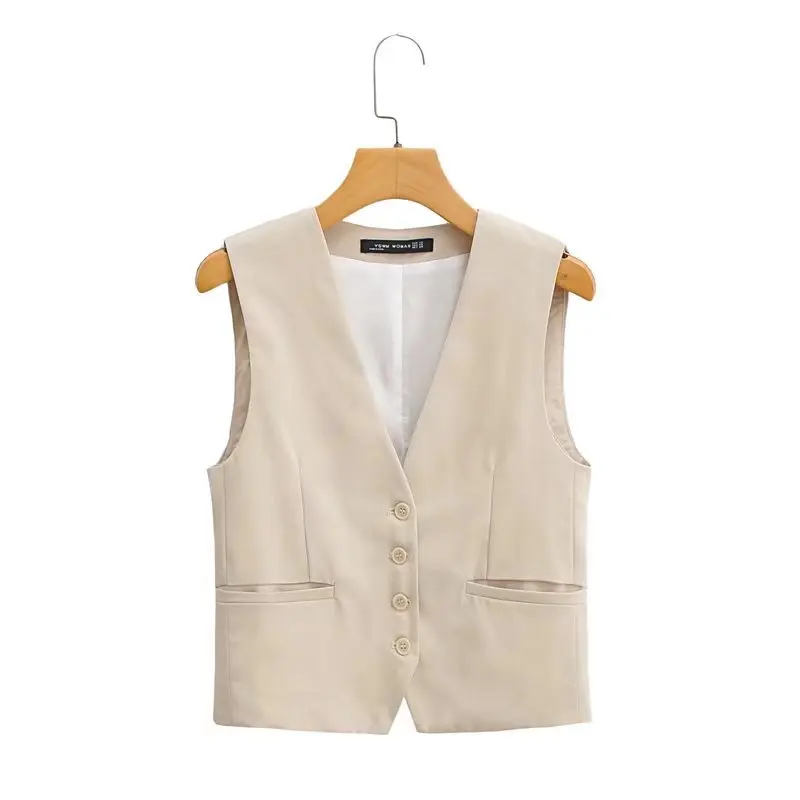 

Zevity Women Fashion V Neck Single Breasted Pockets Slim Vest Jacket Ladies Sleeveless Casual Business WaistCoat Tops CT1117