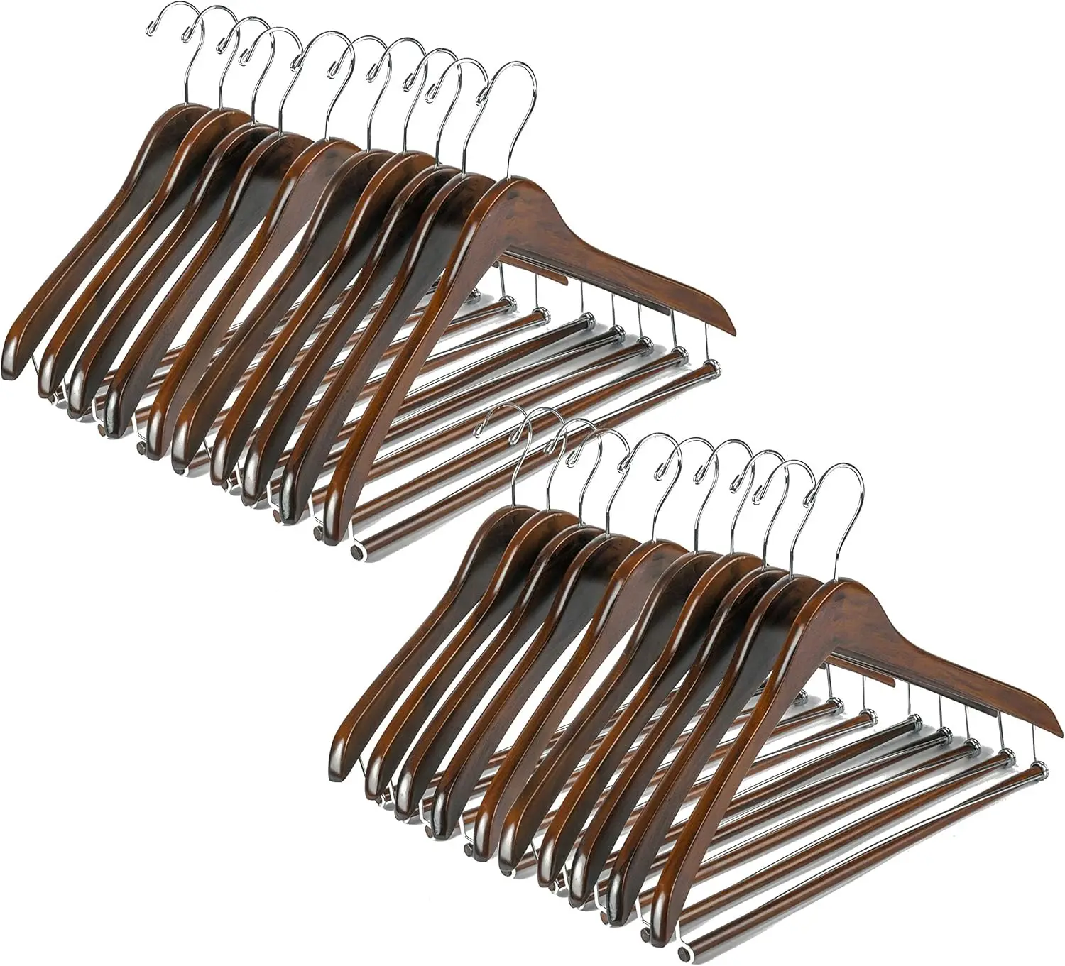 

Wooden Hangers for Suits and Coats, Heavy Duty with Locking Bar, Retro Finish, 20 Pack
