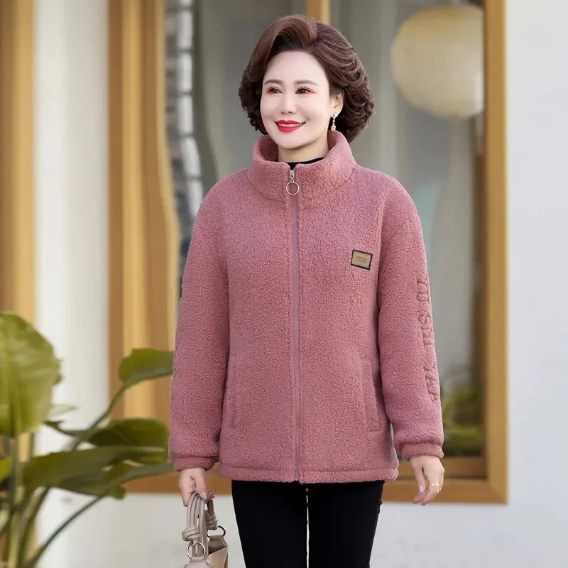 Lamb Wool Coat Women Winter New Parkas Mother\'s Cotton-Padded Coats Polar Fleece Jacket Middle-Aged Elderly Female Outerwear Top