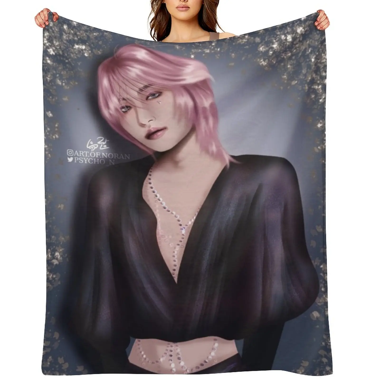

Pink Seonghwa Throw Blanket Thermal cosplay anime wednesday Hair Blankets