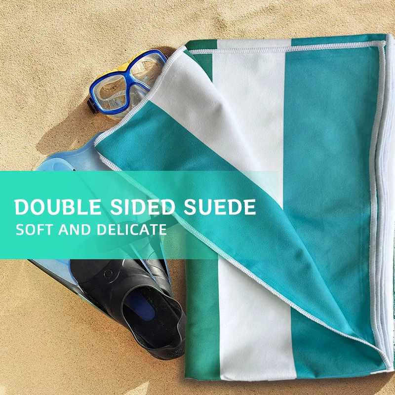 

2 PCS Double Sided Beach Towel, Quick Drying & Soft, Stripe Sand Proof, for Travel, Swimming, Camping, Vacation