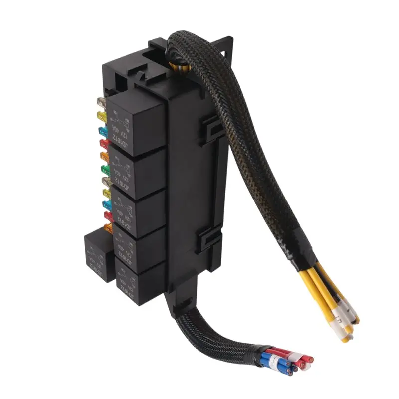 

Fuse Relay Box Pre-Wired Fuse And Relay Box Relay Box With 6 Relays And 11 Way ATC/ATO Relay Fuse Box For Automotive, Marine