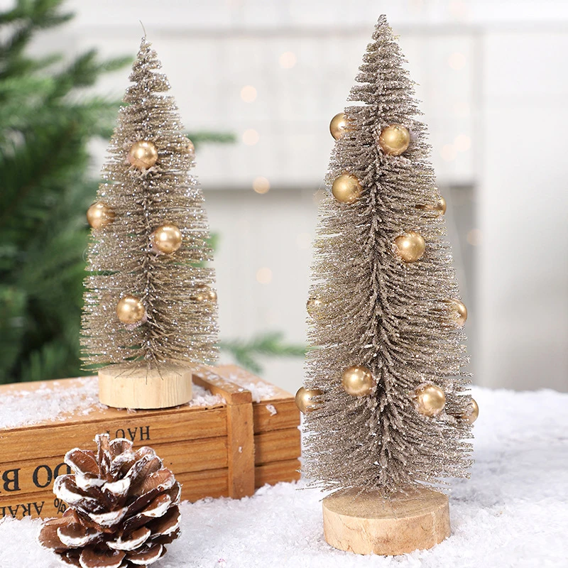 Agulha de pinho em pó mini árvore de natal neve geada pequeno pinheiro diy artesanato decoração de mesa enfeites de natal