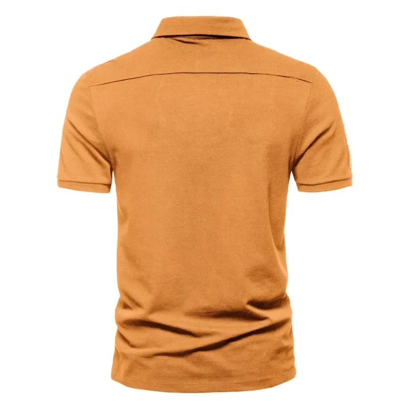 New Men\'s Shirt Solid Color Lapel Cotton Linen Comfortable Short Sleeve T-shirt Suitable for Holiday Gifts