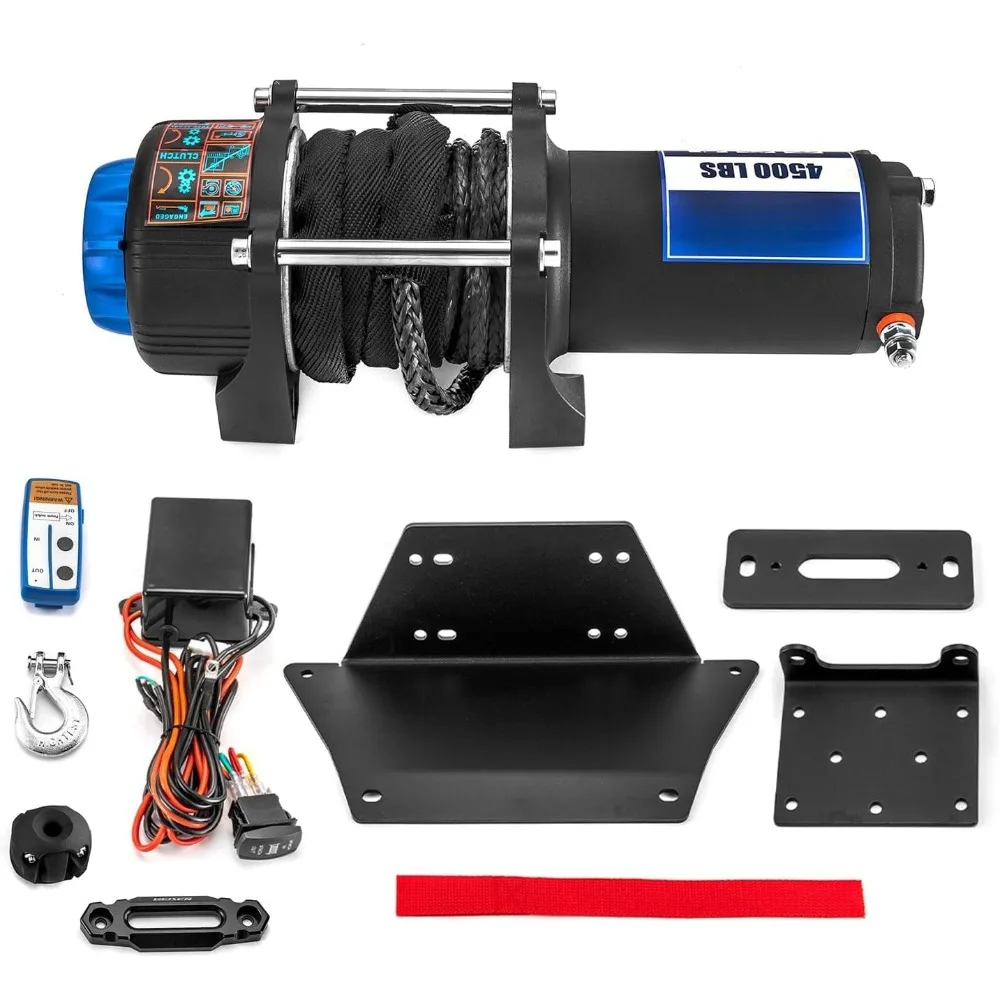 4500lb Electric Winch w/Rocker Switch & Winch Mount Compatible with Polaris Ranger XP 1000/900 Crew/PRO XD 2013-2025