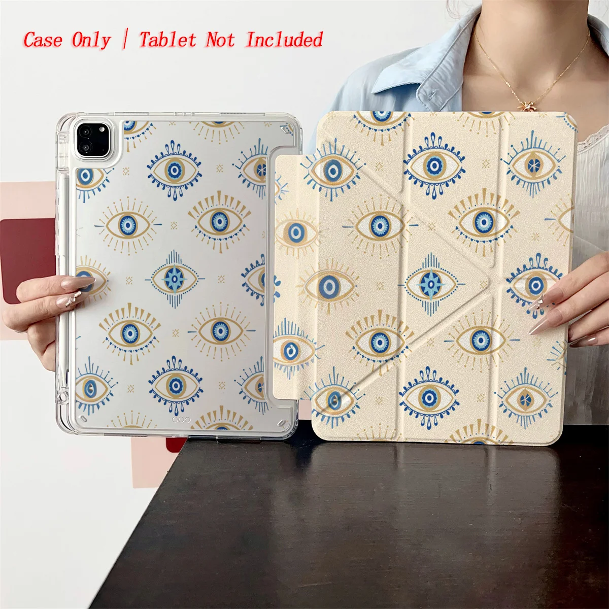 

Cyberpunk Y-Fold Acrylic Gold Blue Mechanical Eyes iPad Case For Apple iPad Pro 11/12.9 Air 3/4/5 Mini 5/6 8th-10th Gen Cover