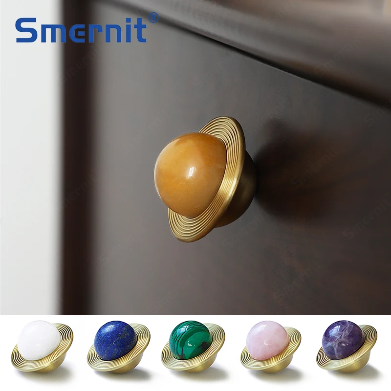 Crystal Brass Furniture Handles Planets Wardrobe Door Handle White Jade Emerald Phantom Drawer Knobs for Cabinet Cupboard