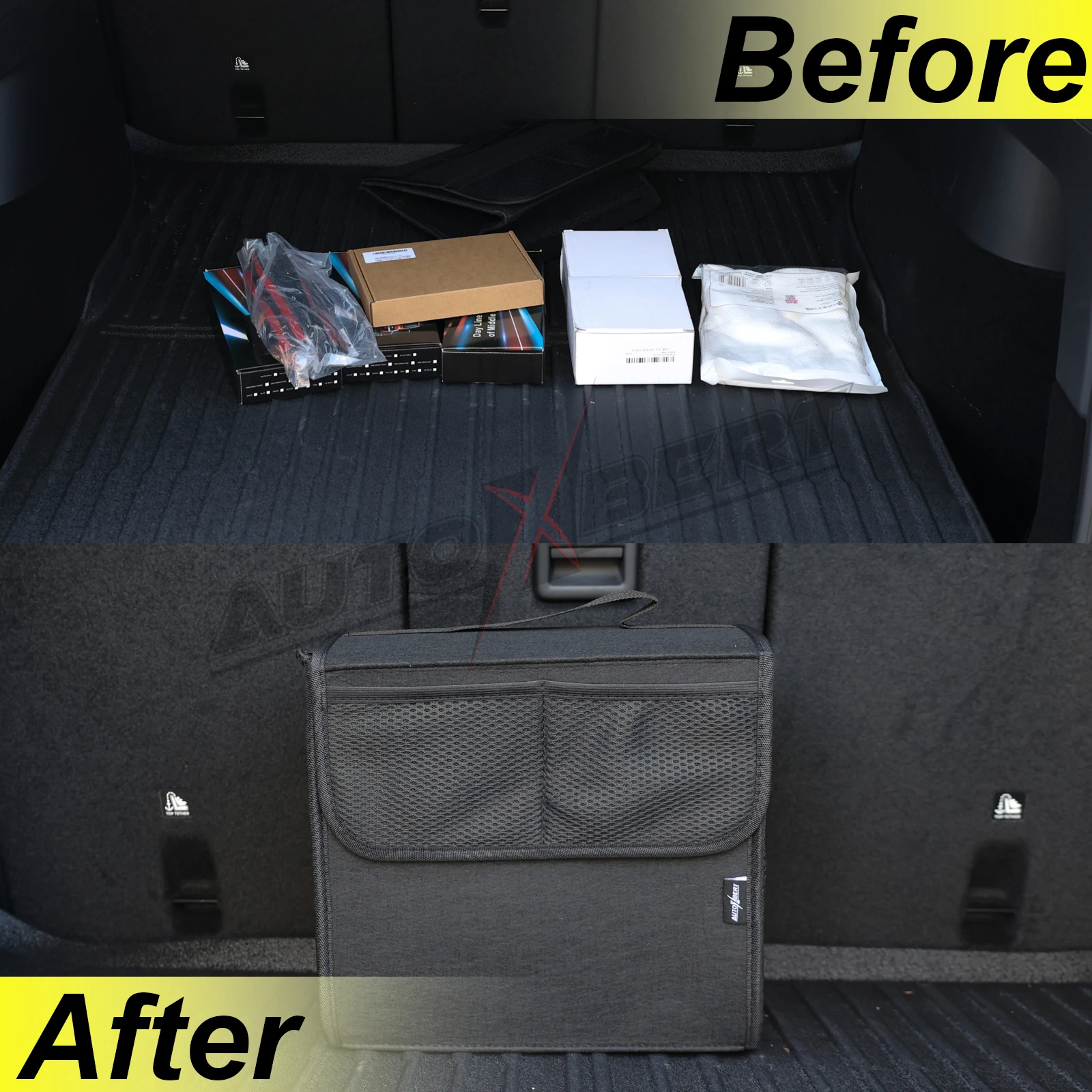 Car Rear Trunk Boot Cargo Storage Bag Organizer Storage Box Tool Holder Tidying W/ Net Pocket For Car Travel Driving Accessories