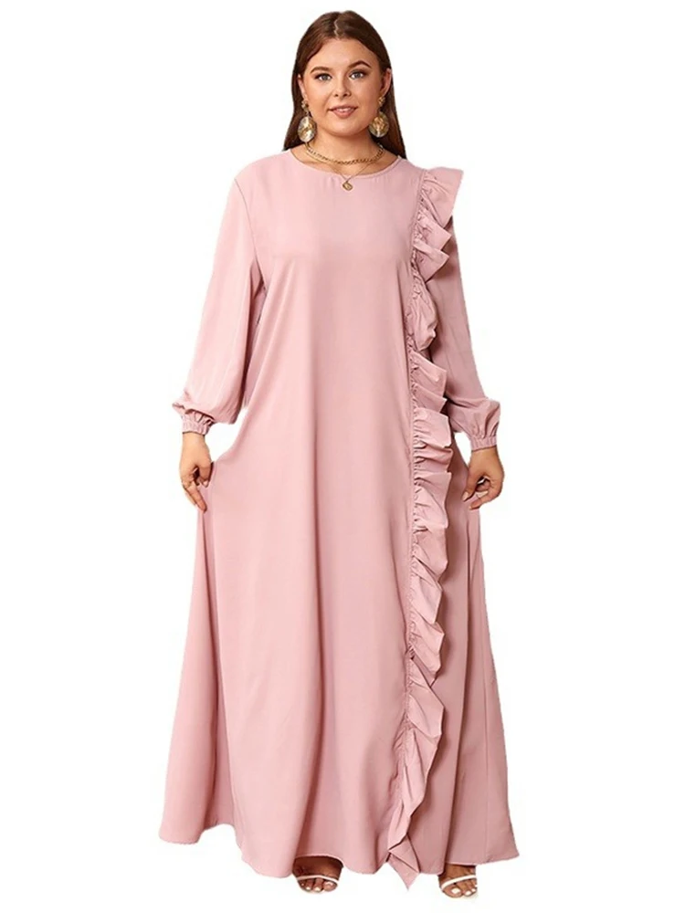 Caftan Marocain Femme 2024 Dubai Abaya Long Sleeve Pink Dresses Elegant Women Islamic Clothing Party Evening Gown Loose Boubou