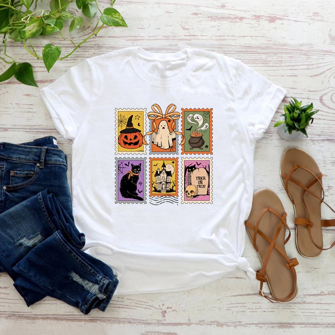 

Retro Halloween Cat Ghost T-Shirt Retro Ghost Tee Women's Halloween T-shirt Short Sleeve Spooky Season T Shirt Aesthetic Clothes