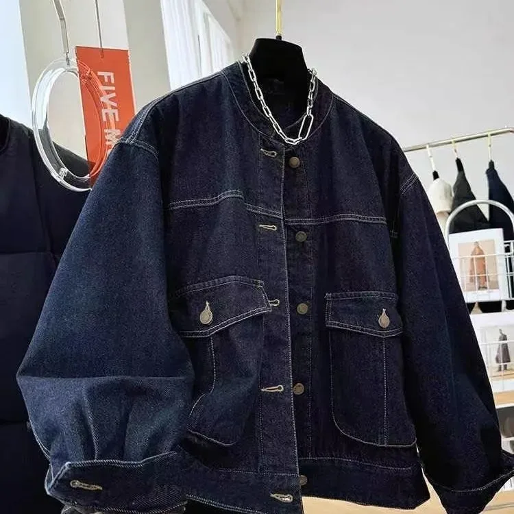 Chic ort Denim Jaet coréen Sle décontracté ample coton Jaet pour les femmes automne hiver Faion vêtements d'extérieur fibre de Polyester