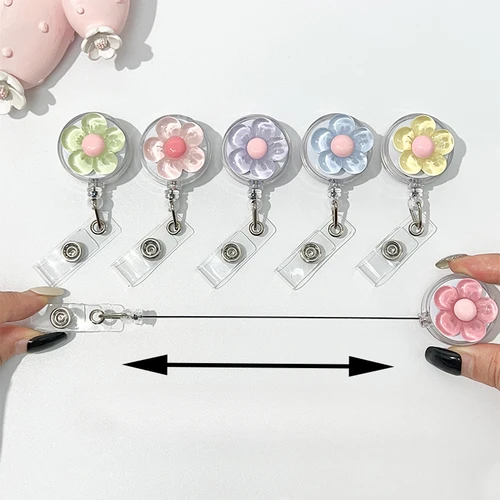 Imagen 2 del producto Lindo carrete de insignia Floral transparente para mujer, tarjeta de identificación retráctil para trabajador, hebilla de tracción, Clip para soporte de tarjeta de identificación de enfermera Doctore