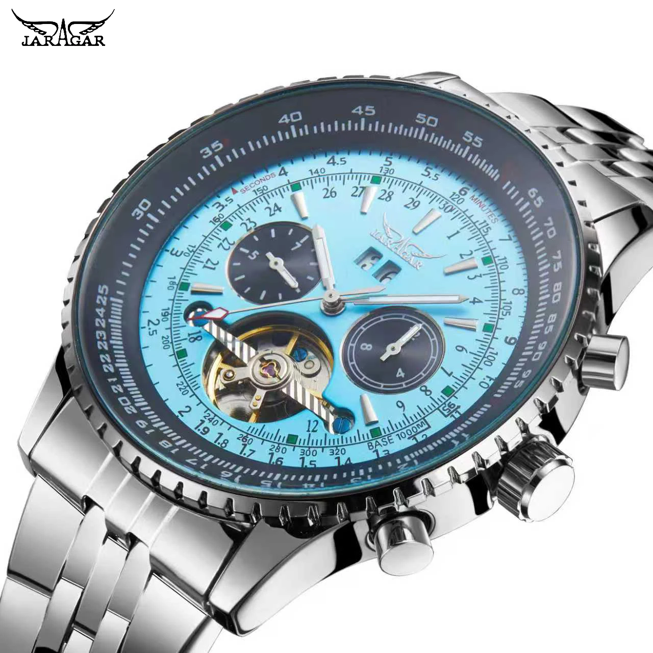 

Jaragar 50 мм мужские автоматические механические часы многофункциональный дисплей даты, месяца, недели 3ATM водонепроницаемые деловые повседневные стильные часы