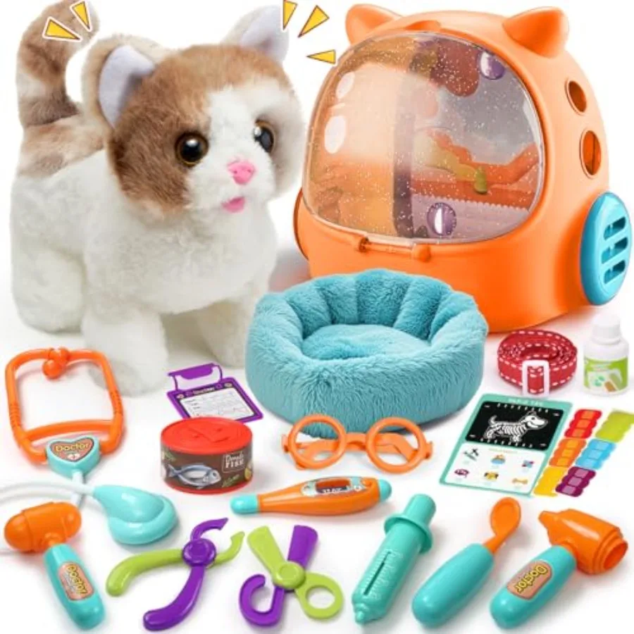 

Набор из 17 интерактивных игрушек для кошек (3-8 лет) с функцией ходьбы и мяуканья, с игровым набором «Ветеринар», идеальный подарок на день рождения для девочек и мальчиков
