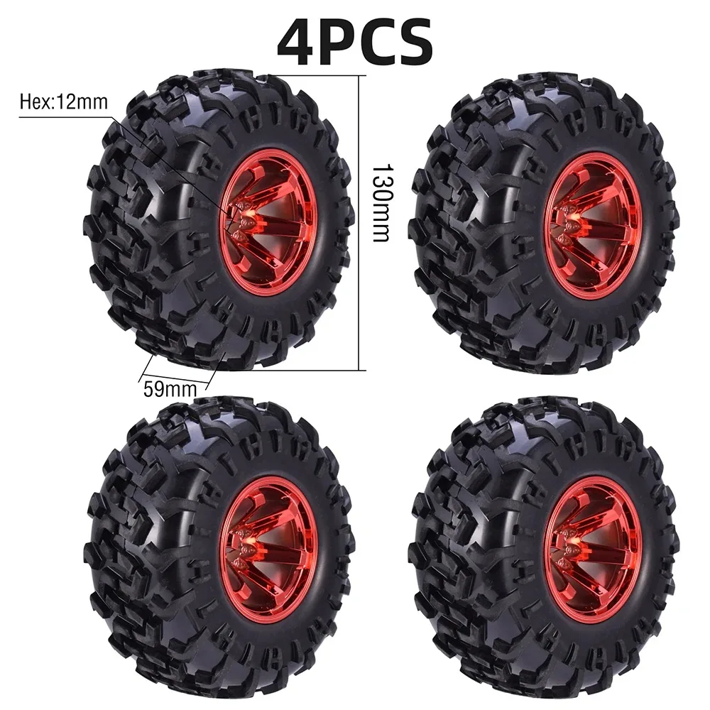 

4pcs Heavy Duty 130mm Off-Road Rubber Tyres 1/10 Monster Truck Wheel Rims 12mm Hex Upgrade Kit for Traxxas SCX10 RC Crawler Car
